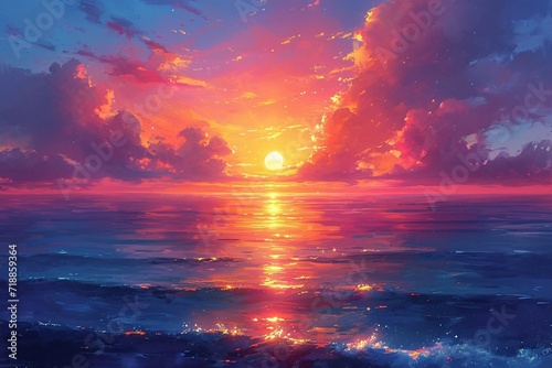 Sunset Serenade: A Pink and Purple Ocean Scene Generative AI