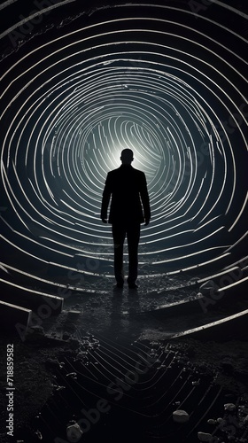 Man standing in the light in front of the tunnel