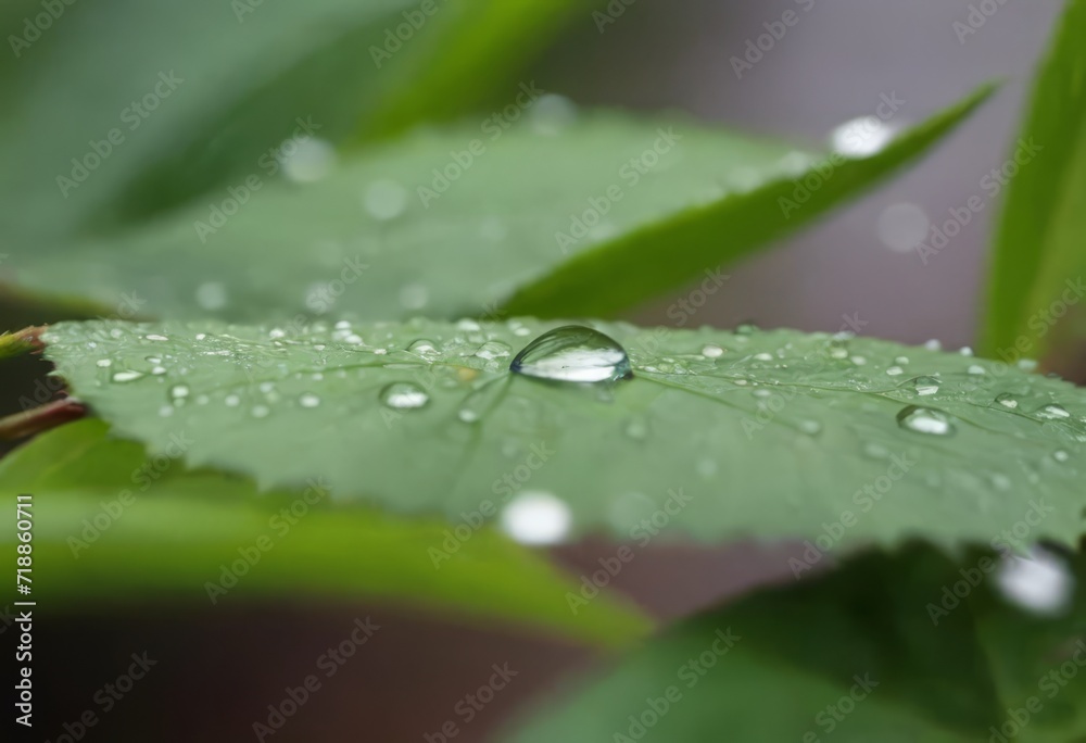 Large beautiful drops of transparent rain water on a green leaf macro. Drops of dew in the morning glow in the sun. Beautiful leaf texture in nature. Natural background Large beautiful drops of transparent rain water on a green leaf macro. Drops of dew in the morning glow in the sun. Beautiful leaf texture in nature. Natural background
