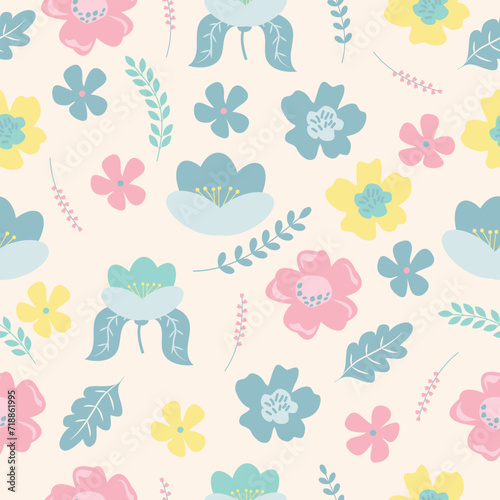 Wallpaper Mural spring wild flowers cute pastel color seamless pattern vector illustration  for invitation greeting birthday party celebration wedding card poster banner textiles wallpaper background Torontodigital.ca