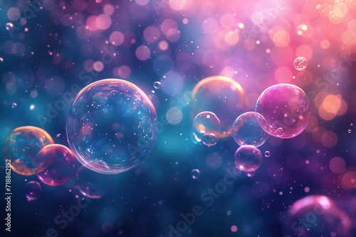 Abstract PC desktop wallpaper background with flying bubbles on a colorful background. AI Generated