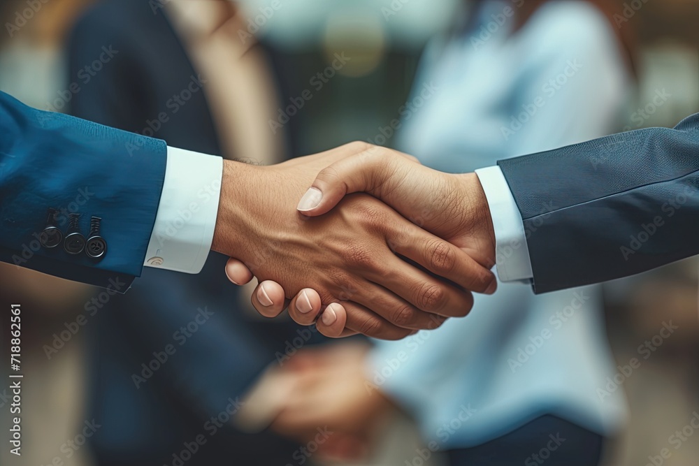 The businessmen shake hands after the meeting was successful and agreed upon. AI Generated