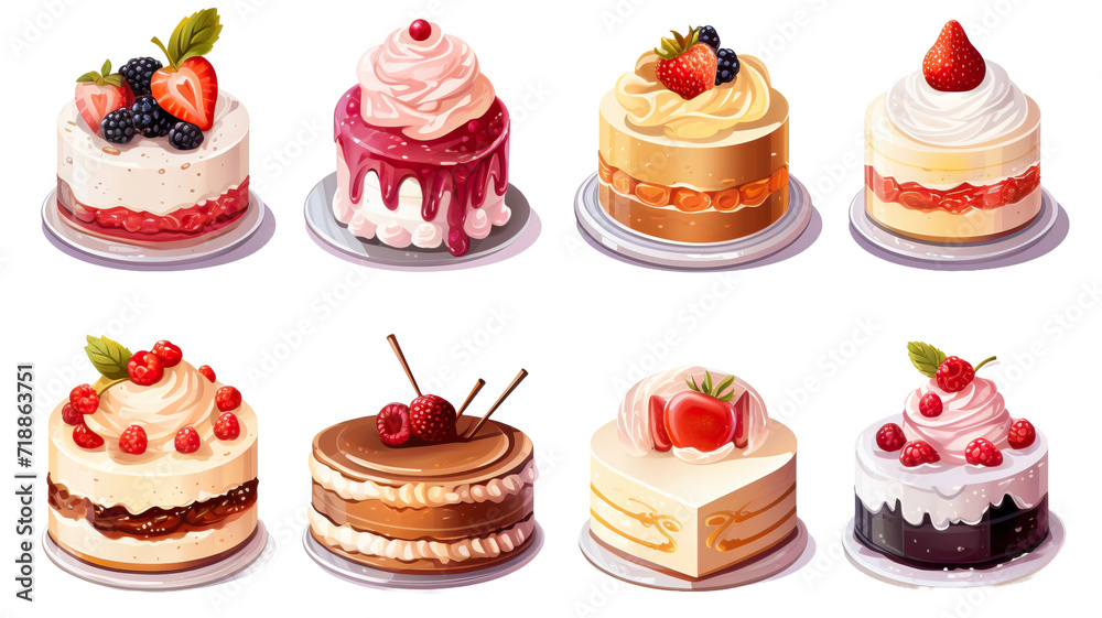 Set of different pieces of cake and cheesecake Set of different pieces of cake and cheesecake