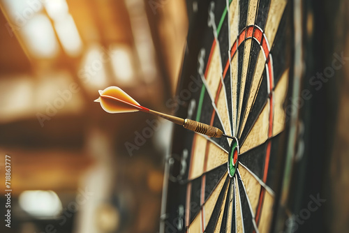 Missed the target! Concept of failure or wrong choice. Photo of dartboard with the dart not in the center. photo