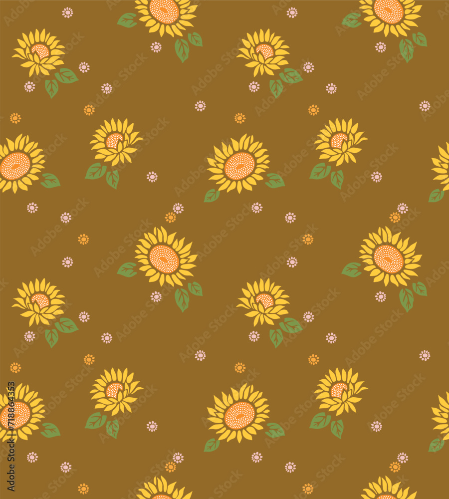 Japanese Sun Flower Fall Vector Seamless Pattern Japanese Sun Flower Fall Vector Seamless Pattern