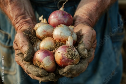 Person Holding a Bunch of Onions
