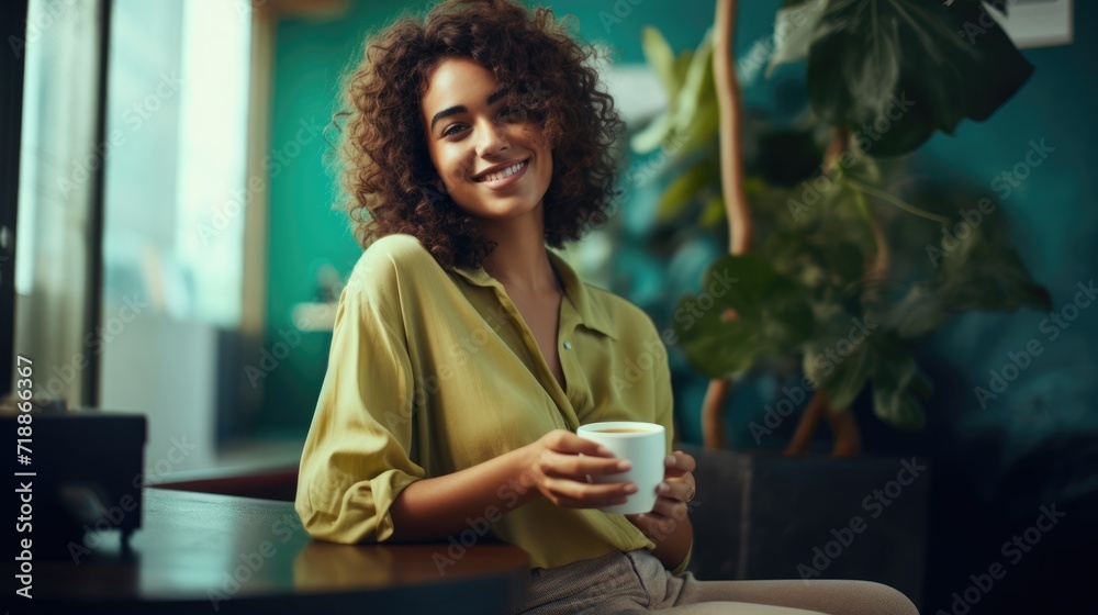 Young happy business woman in casual shirt on break in office, relax and happy time Young happy business woman in casual shirt on break in office, relax and happy time