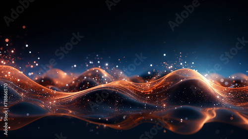 Abstract technology background with flowing particles. 3d rendering. Generative AI