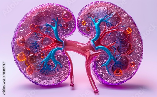 Pink and Purple Kidneys: A Colorful Look at the Inner Workings of the Human Body Generative AI photo
