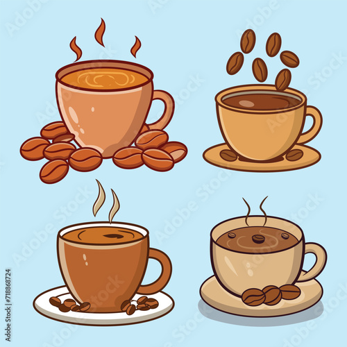 vector coffee with beans cartoon icon illustration.