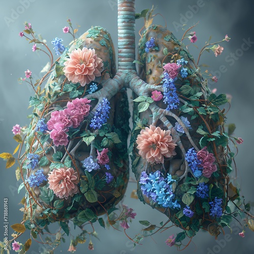 Flower Power: A Vibrant Look at the Human Lung Generative AI photo