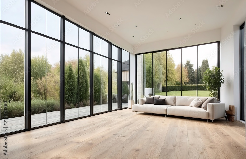 Fototapeta premium Modern living room with forest view