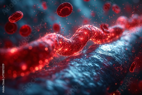 Glowing Red Blood Vessel: A Visualization of the Human Circulatory System Generative AI