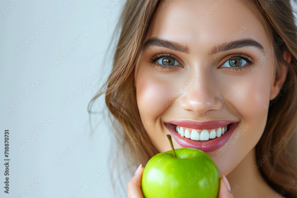 Wholesome Beauty: Isolated Woman Holding a Green Apple Wholesome Beauty: Isolated Woman Holding a Green Apple