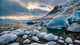 Iceland natural scenery with Icebergs in glacial lagoon. Global warming and melting glaciers concept