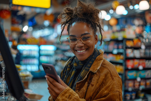Smiling Shopper Embracing Digital Transactions
