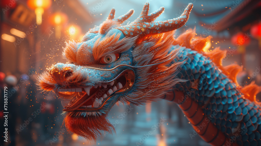 Fototapeta premium Majestic Chinese Dragon in New Year Street Procession: A Riot of Colors. Generative AI.
