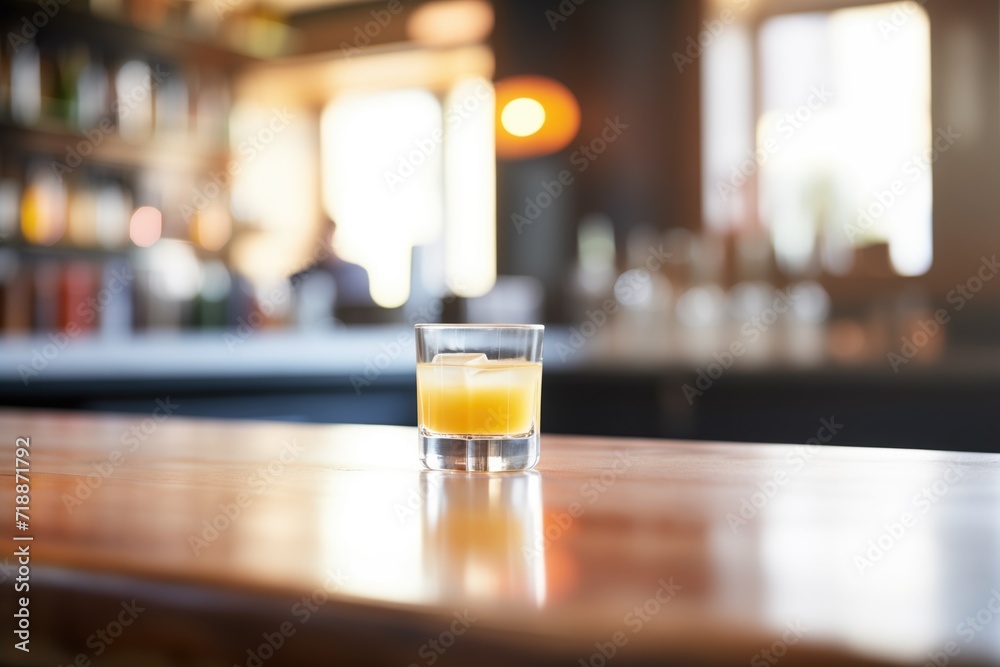 whiskey sour on a bar counter with blurred background