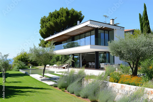 a modern house in beautiful mediterranian garden © Kien
