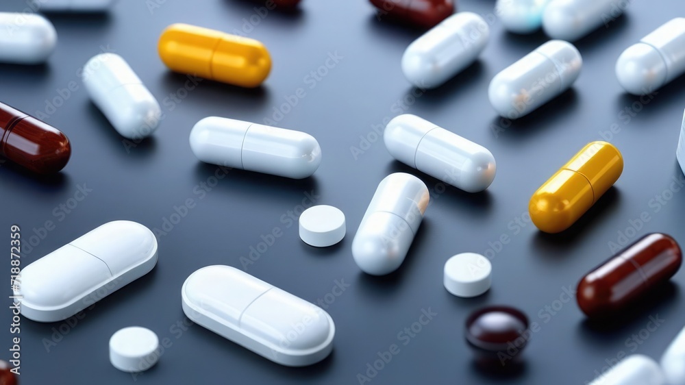 Miscellaneous medications or vitamins, on a dark background Miscellaneous medications or vitamins, on a dark background