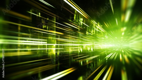 Chartreuse hues in a cybernetic environment, abstract elements balance and unity in the technological landscape