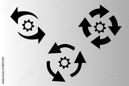 Sync process circle arrow with gear wheel icons. Refresh reload sync processing icons. Vector illustration