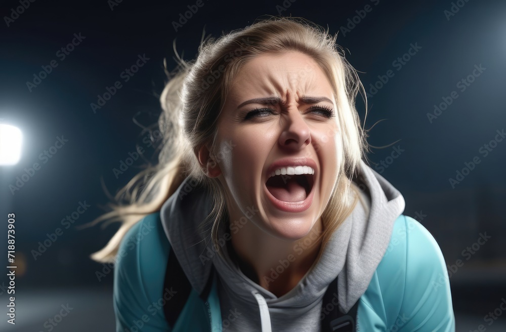 upset Caucasian woman screaming, crying in pain. shock and emotional breakdown, depression. upset Caucasian woman screaming, crying in pain. shock and emotional breakdown, depression.
