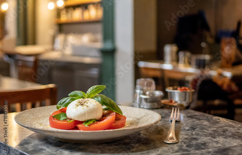 Caprese salad in a restaurant