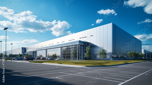 logistics center, headquarters or large office building under a blue sky photo