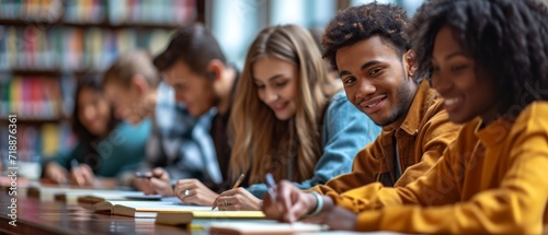 Wallpaper Mural Smart young students studying in university with happy diverse multiethnic classmates Torontodigital.ca