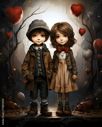 Little boy and girl in love. Valentine's Day. Illustration