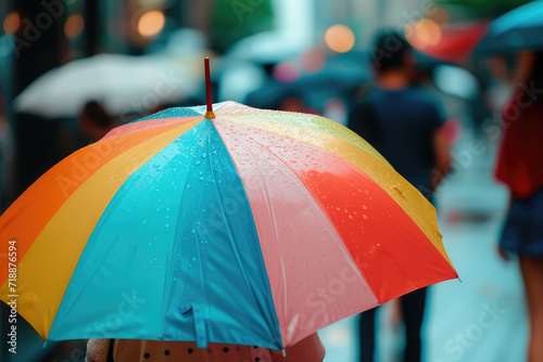 colorful umbrella open in the crowded street on the street © Kien