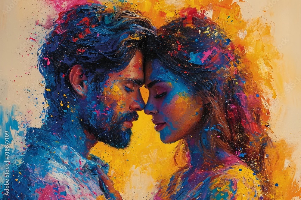 Colorful Love: A Painted Portrait of a Couple Generative AI