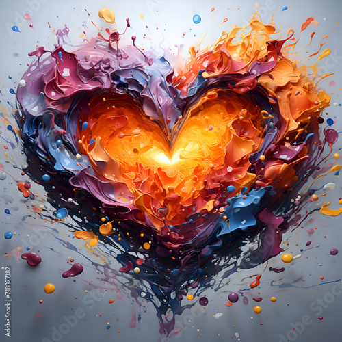 Abstract heart made of colorful splashes and drops