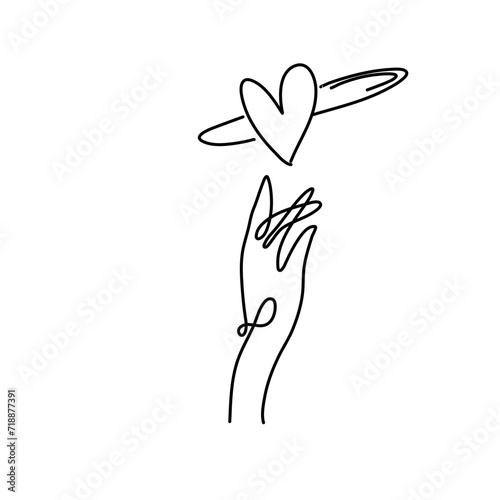 Continius line art hand and heart