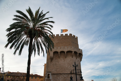 Serrano Towers, impressive monument of Valencia. Former gateway to the city. Spain. photo