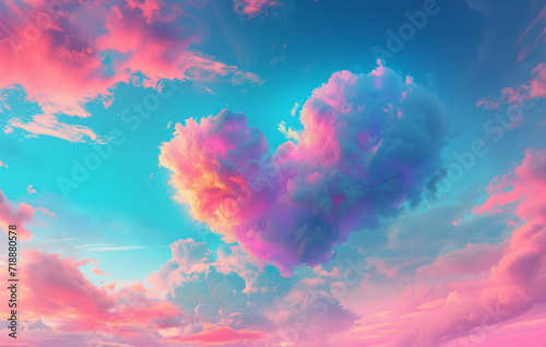 Romantic heart-shaped cloud in a colorful sunset sky, ideal for Valentine's Day promotions and greeting cards