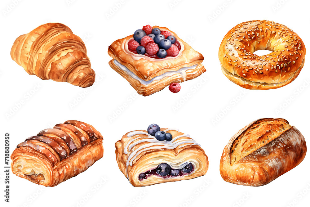 set of bread water color hi quality isolated on white background set of bread water color hi quality isolated on white background