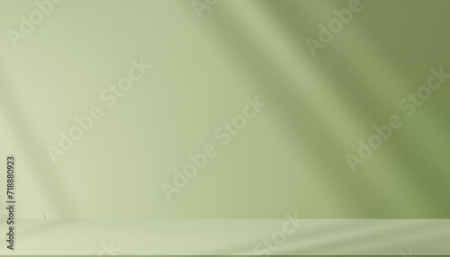 Green Room Background 3D Podium with Light,Window Shadow on Wall,Minimal Backdrop Display with Stand Mock up for product presentation in Spring,Summer,Easter Sale