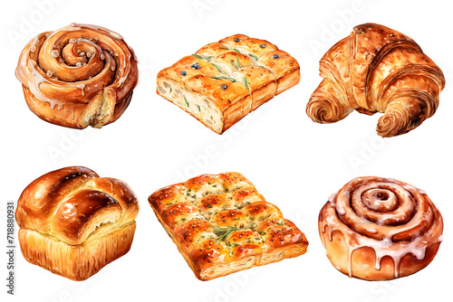 set of bread water color hi quality isolated on white background