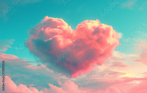 Dreamy heart-shaped cloud in sunset sky, perfect for romantic concepts, Valentine's day promotions, and sentimental background designs