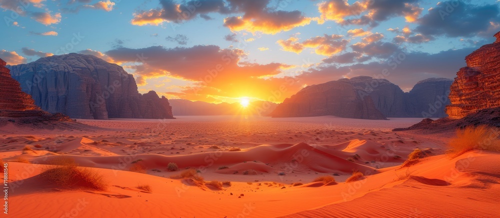 Wadi Rum desert in Jordan at sunset, Middle East.