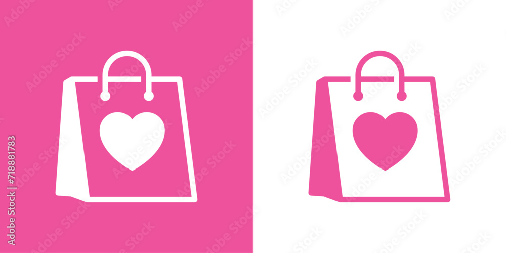 Logo con silueta de corazón en bolsa de la compra de papel para su uso en San Valentín