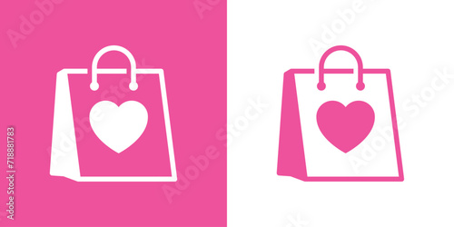 Logo con silueta de corazón en bolsa de la compra de papel para su uso en San Valentín