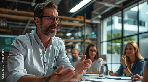 Professional businessman leading creative discussion in a modern office