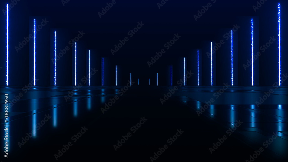 Abstract colorful background with bright neon rays and glowing lines. Wet asphalt, night view. Bright reflection on the concrete floor. Night empty stage, studio. Dark abstract background. 3D Abstract colorful background with bright neon rays and glowing lines. Wet asphalt, night view. Bright reflection on the concrete floor. Night empty stage, studio. Dark abstract background. 3D