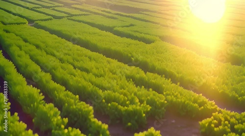 Rice field with sunrise or sunset in moning light photo
