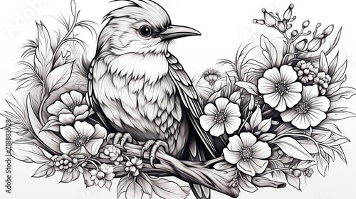 Hand Drawn Bird Illustration on white canvas