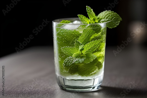 A glass of refreshing mojito with mint leaves