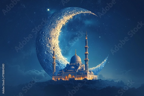 Obraz na płótnie Moonlit Night at the Grand Mosque Generative AI w salonie